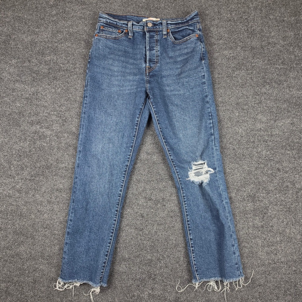Levis Wedgie Straight Jeans Women's 29 Raw Hem Distressed High Rise Button Fly